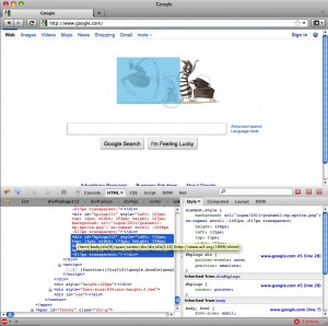 Firebug Inspection of animated Google logo, mid-flight